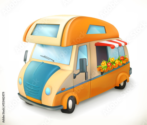 Travel trailer. Camping, 3d vector icon