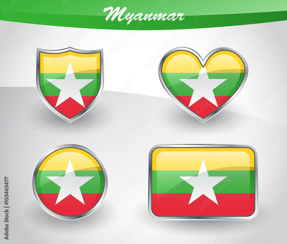 Glossy Myanmar flag icon set Glossy Myanmar flag icon set