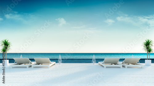 Beach lounge  with panoramic sea view at luxury villa/3d rendering © LEKSTOCK 3D
