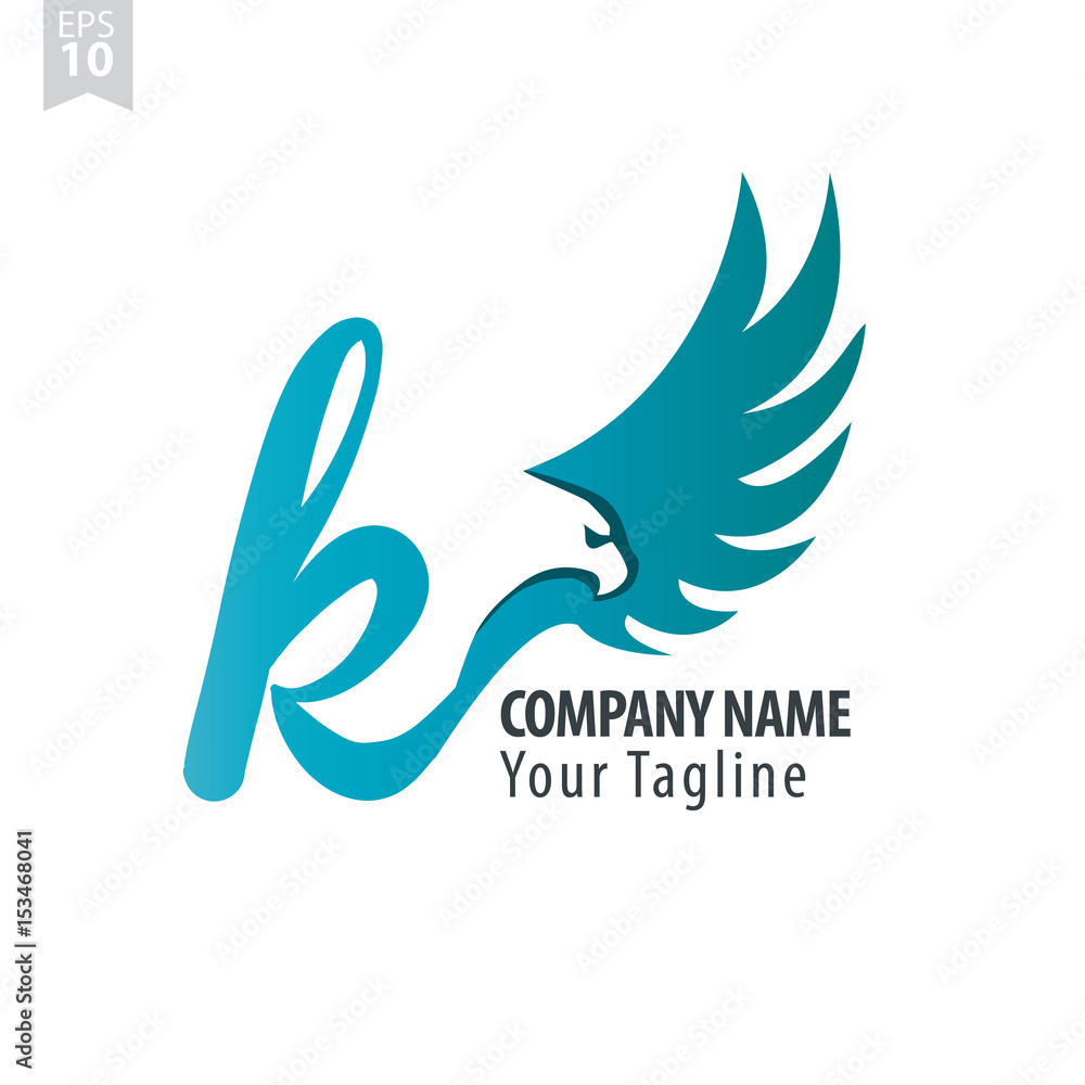 Initial Letter K Logo With Eagle or Hawk Icon Design Template