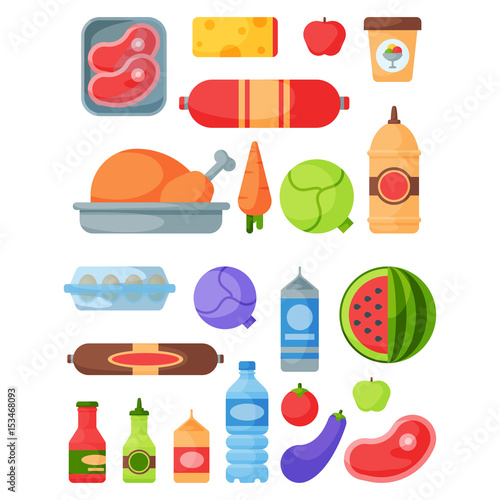 Selection of healthy food diet dinner lunch cooking nutrition cuisine vector illustration.