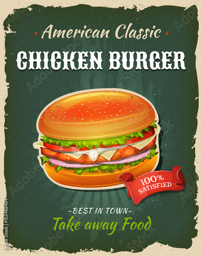 Retro Fast Food Chicken burger Poster