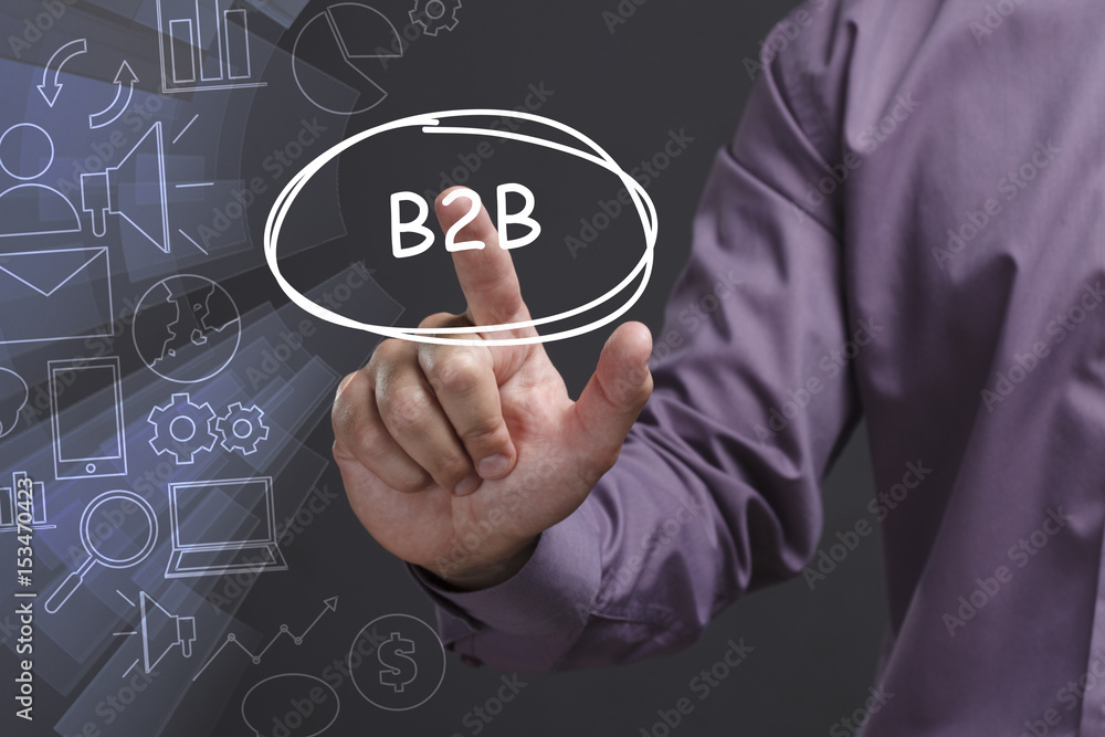 Business, Technology, Internet and network concept. Young businessman shows the word: B2B Business, Technology, Internet and network concept. Young businessman shows the word: B2B