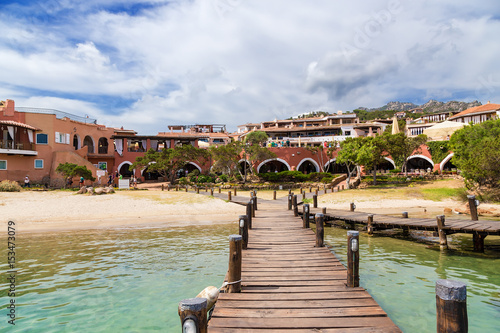 The island of Sardinia, Italy. Boat quays and luxury hotels in the resort of Porto Cervo