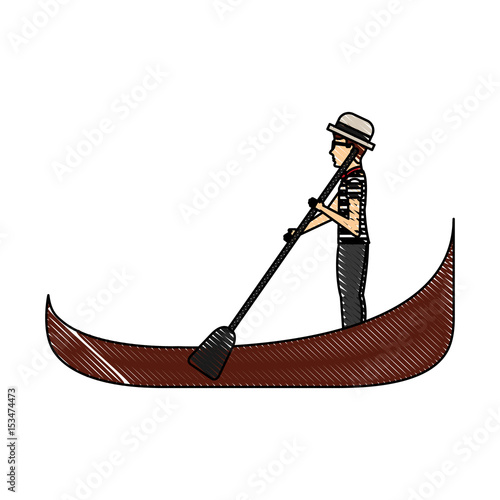 carton gondolier rowing a gondola vector illustration graphic design