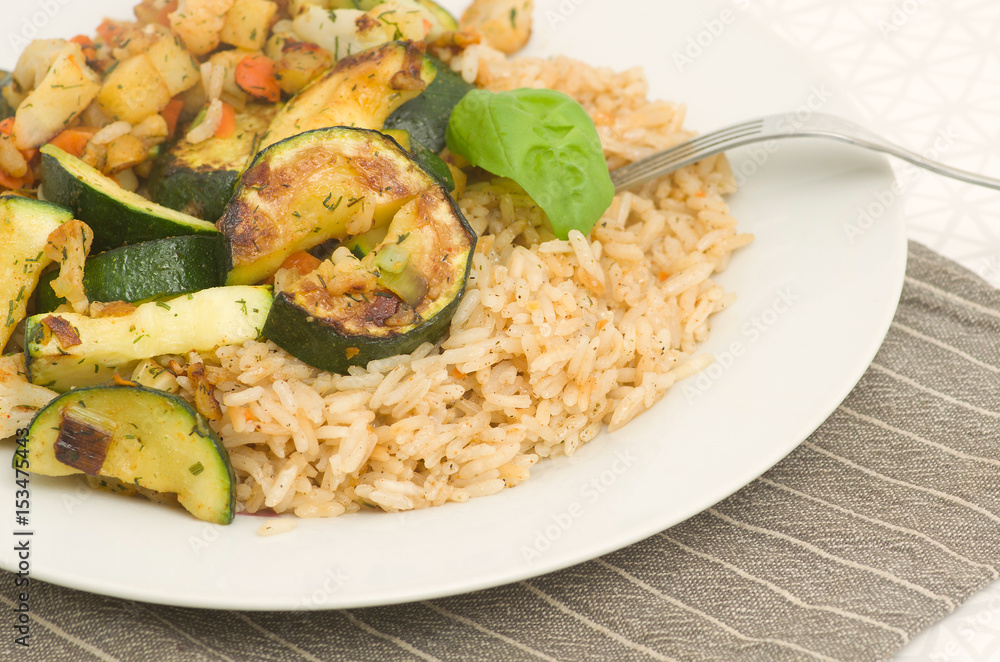 Risotto with grilled zucchini and vegetables. Risotto with grilled zucchini and vegetables.