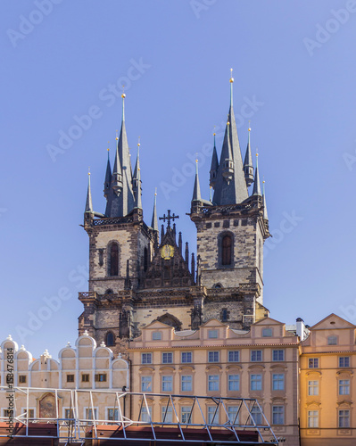 The square of the Old Town and the Gothic towers of the Church of Our Lady before Týn. Area of the Old Town Prague ,Czech Republic.