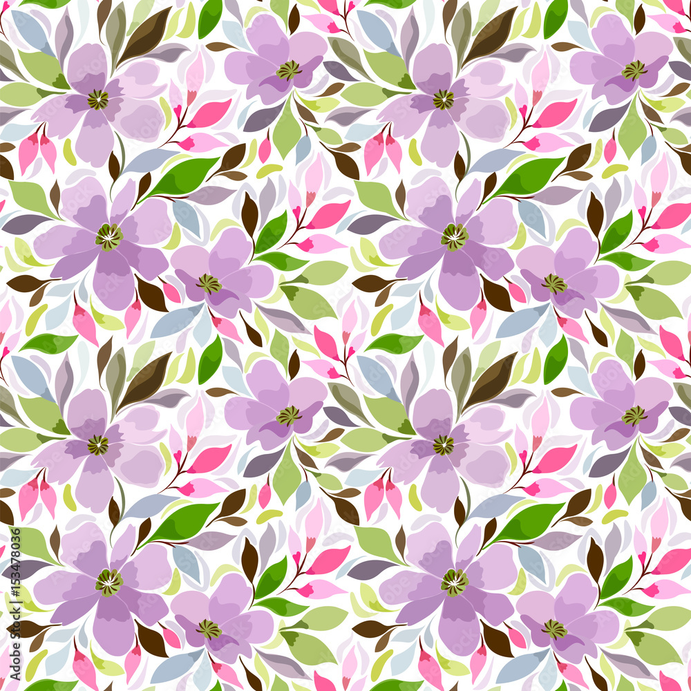 Seamless pattern with a floral print in lilac, pink shades, Summer flowering meadow Seamless pattern with a floral print in lilac, pink shades, Summer flowering meadow