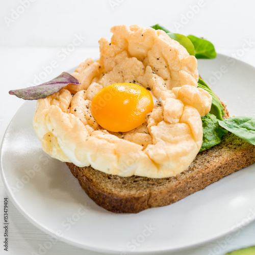 Breakfast with Wholemeal Bread Toast and Cloud Egg photo