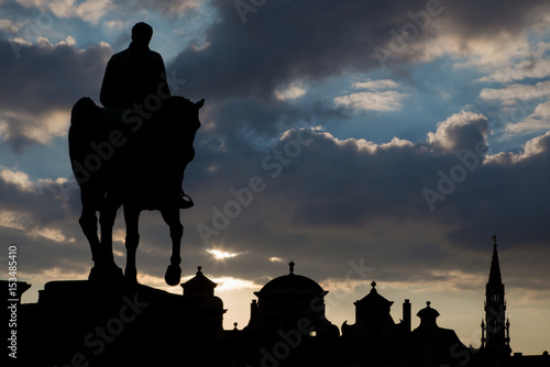 Brussels - Silhouette from Monts des Arts in evening.