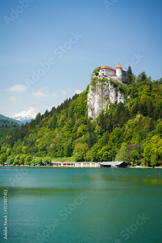 Medieval castle above the Bled lake in Slovenia. Vertical image © Zoran Milic
