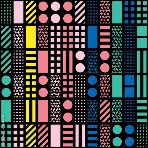 Decorative geometric shapes tiling. Multicolor irregular pattern. Abstract colorful background. Artistic decorative ornamental lattice