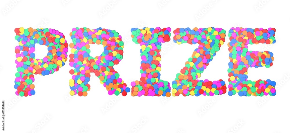 Prize Confetti type word. 3D rendering