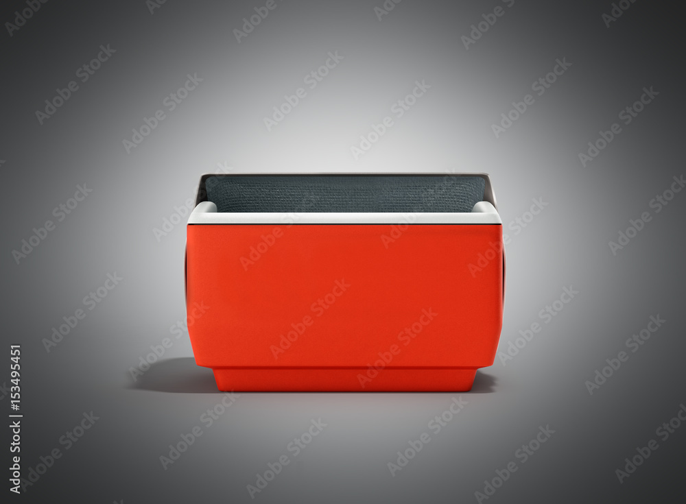 open refrigerator box red 3d render on grey background open refrigerator box red 3d render on grey background