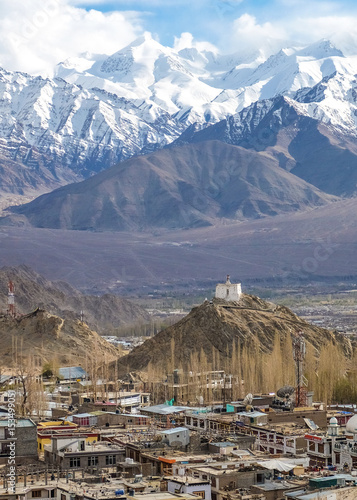 The city of Leh, Leh city is located in the Indian Himalayas at an altitude of 3500 meters. viewed from Leh Palace