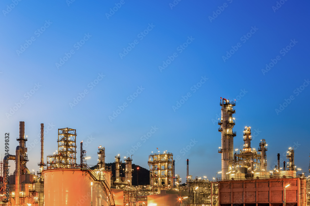Refinery plant of a petrochemical industry at night
