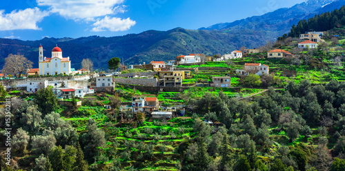beautiful traditional mountain village Lakki in Crete island. Greece