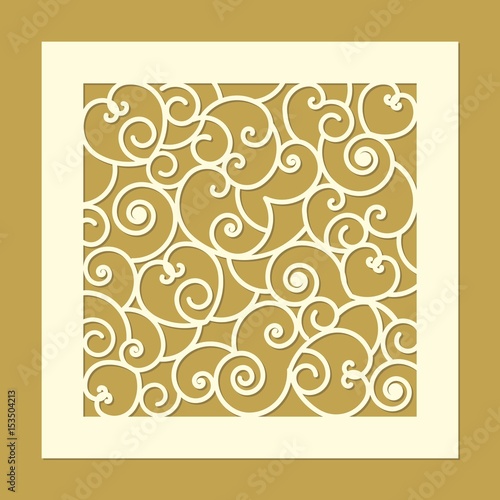 Flower geometric ornament.  Abstract curled pattern in linear style. Laser cut template design for wedding favor box, gift box, invitation, paper, wood, metal cutting, stencil. Vector illustration.