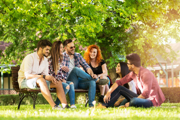 Group of young people having fun outdoors 