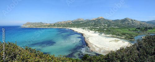 Panoramic  view of Ostriconi beach and Desert des Agriates in Corsica © stephane