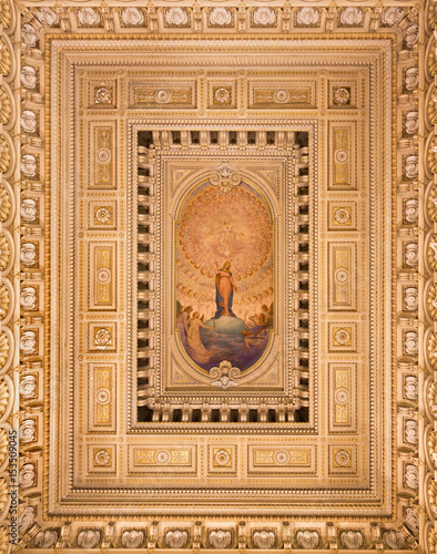 Fototapeta Naklejka Na Ścianę i Meble -  TURIN, ITALY - MARCH 13, 2017: The ceiling fresco of Immaculate Conception and Heart of Jesus in side chapel of church Chiesa di Santo Tomaso  designed by architect Giuseppe Gallo (1860 - 1927).