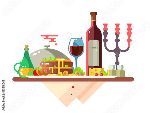 Dinner table with food at restaurant
