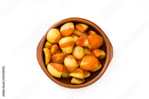 Patatas bravas in bowl isolated on white background
 photo