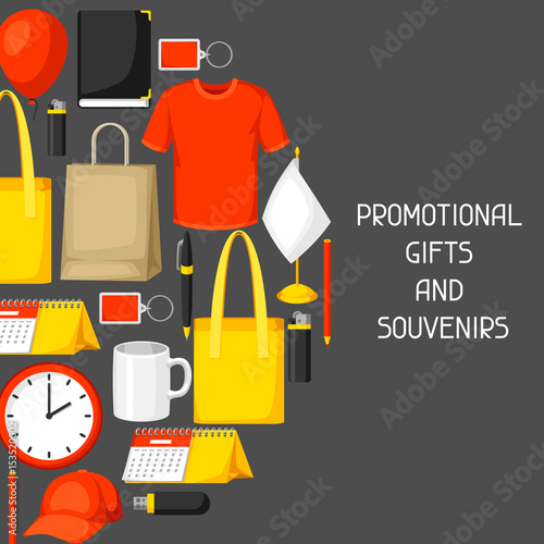 Advertising background with promotional gifts and souvenirs
