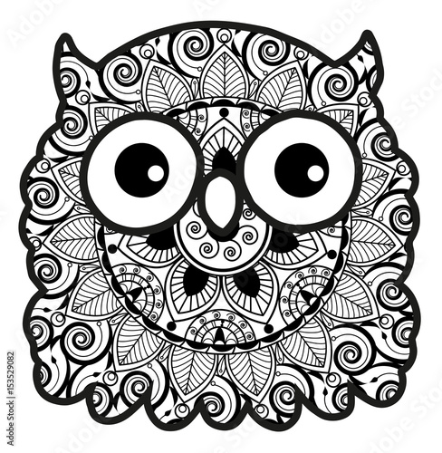 Vector illustration of an owl head mandala for coloring book, testa di gufo mandala da colorare antistress