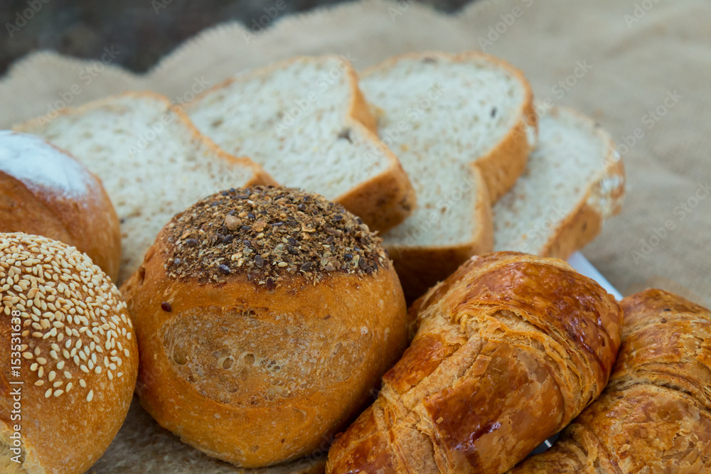 Bread, loaf bread and Croissant are ready for your breakfast Bread, loaf bread and Croissant are ready for your breakfast