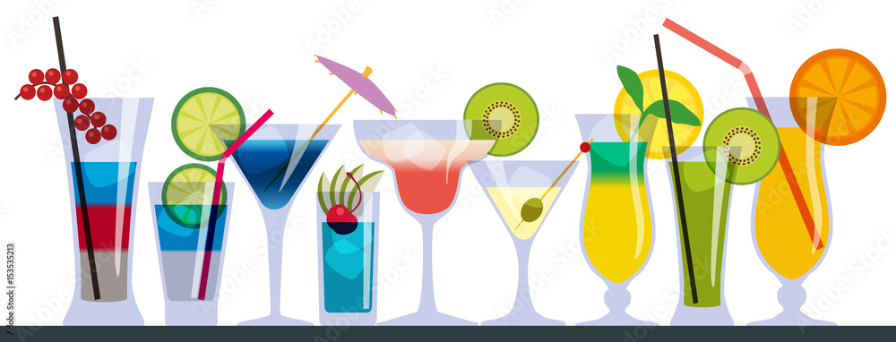 Vecteur Stock cocktail - verre - apéro - apéritif - boisson - alcool -bar -  fond - vacances | Adobe Stock