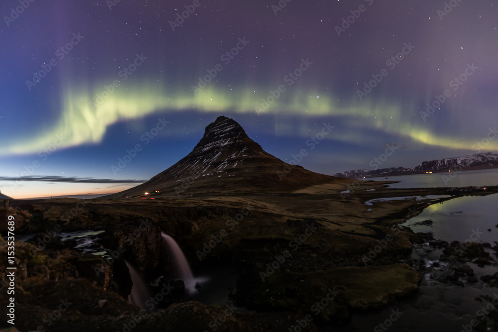 Northern Light Aurora borealis at Kirkjufell Iceland with fully start in the sky