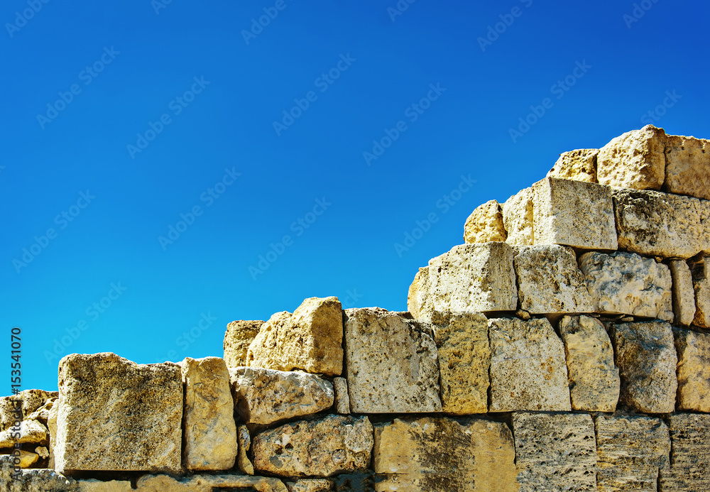Stone wall. Ancient ruins of Chersonese. Sevastopol. Ukraine.