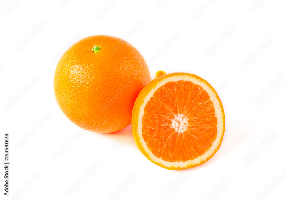 Orange fruit with half isolated on white background Orange fruit with half isolated on white background