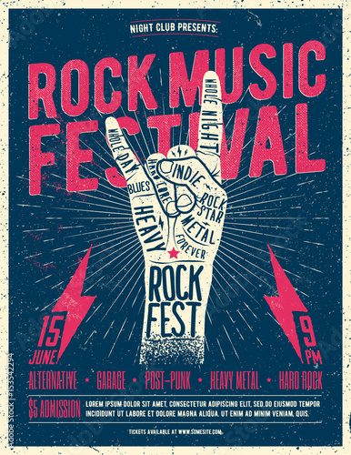 Rock Fest Flyer Poster. Vintage styled vector illustration.