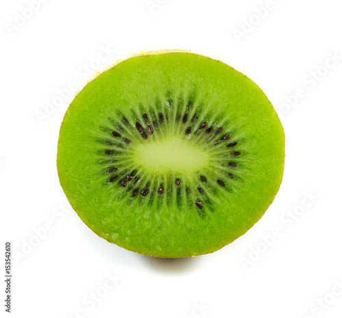 Slice of fresh kiwi fruit isolated on white background