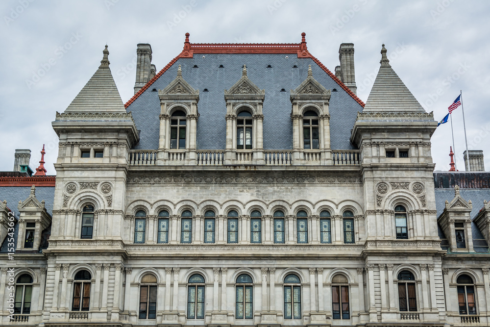 The exterior of the New York State Capitol in Albany, New York.