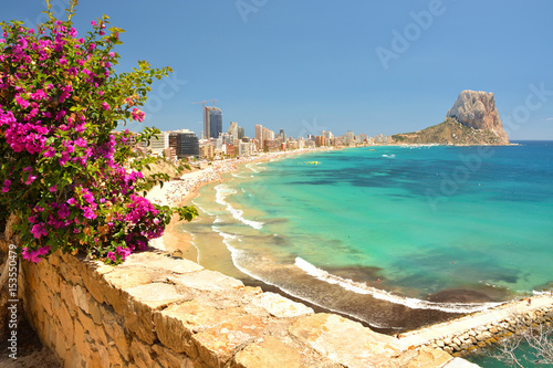 Colorful Mediterranean seascape. Mountain Penyal d'Ifach. Calpe beach, Spain. photo