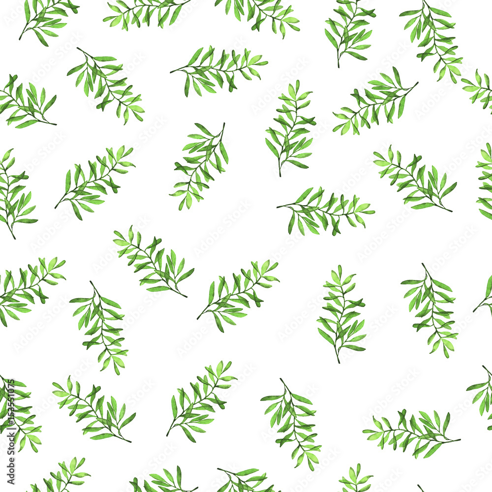 Seamless pattern with green leaves painted by watercolor. Hand drawn illustration. Seamless pattern with green leaves painted by watercolor. Hand drawn illustration.