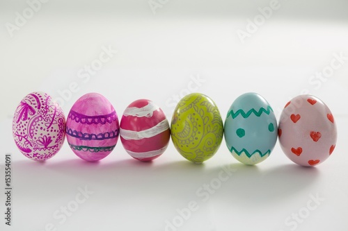 Painted Easter eggs arranged in a row