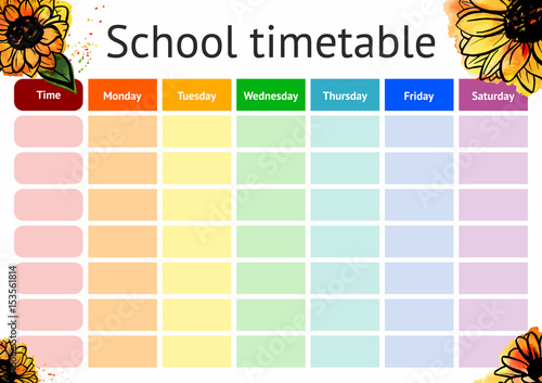 Vector school timetable, weekly curriculum design template