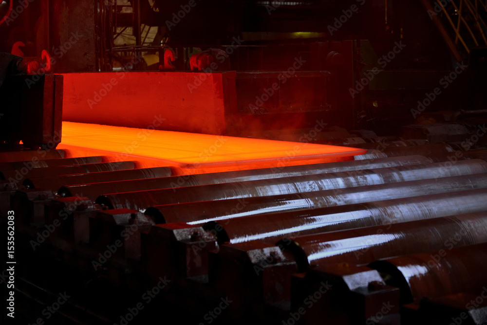 Hot steel plate on conveyor
