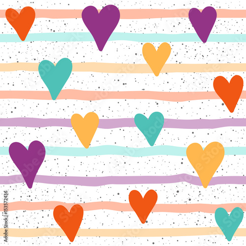 Heart seamless background. Childish heart and line isolated on white cover.