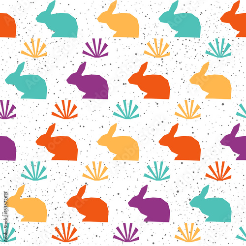 Rabbit seamless pattern background. Abstract purple, yellow, green, orange colored rabbit