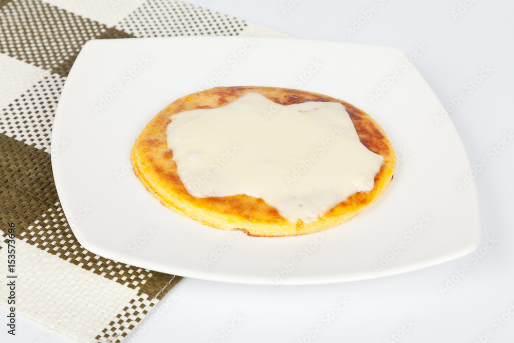 Corn arepa with mozzarella cheese Corn arepa with mozzarella cheese