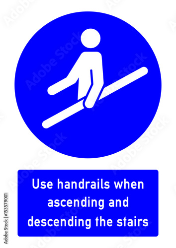 cshas525 CombiSignHealthAndSafety cshas - German / Gebotszeichen: Handlauf benutzen - english / safety - mandatory action sign: use handrails when ascending and descending the stairs - e5202 photo