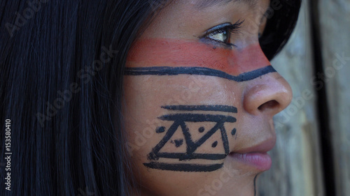 Native Brazilian Girl in a Tupi Guarani Tribe, Brazil photo