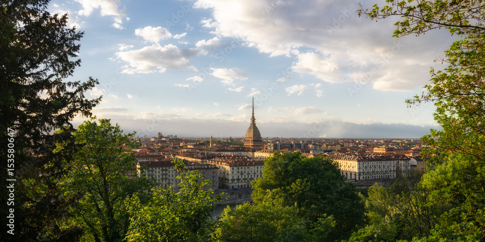 Torino panorama with Mole Antonelliana at sunset