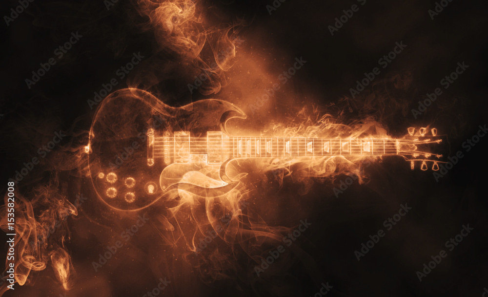 Wall Art Print  An epic steampunk guitar with smoke and fire