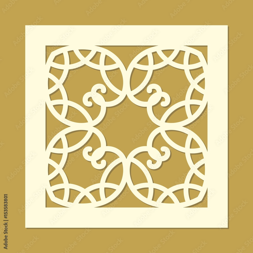 Fototapeta premium Openwork square card with hearts silhouettes. Laser cutting template pattern. Beautiful vector design for various celebrations, greeting cards, wedding favor box, gift box, paper, wood cutting.